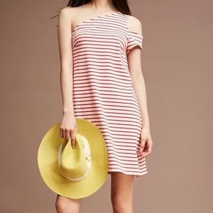 Anthropologie Maeve Red Striped One Shoulder Dress
